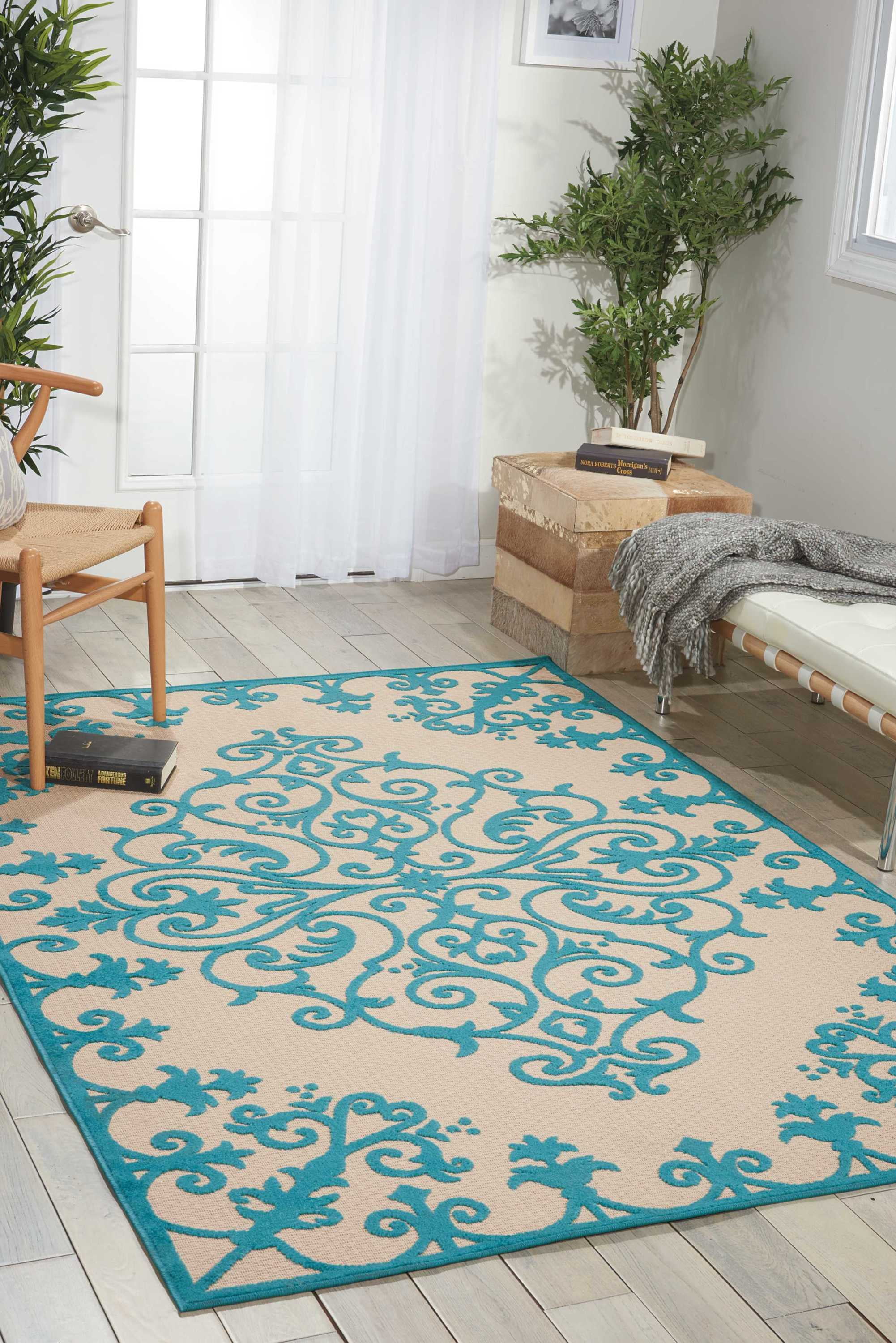 Nourison Aloha Indoor/Outdoor Aqua 9'6" x 13' Area Rug, (10x13)
