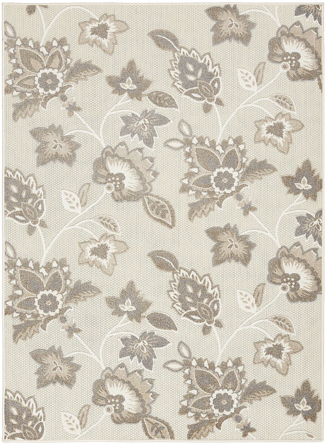 Beige Floral Rectangular Synthetic Easy Care Area Rug 5'3" x 7'5"
