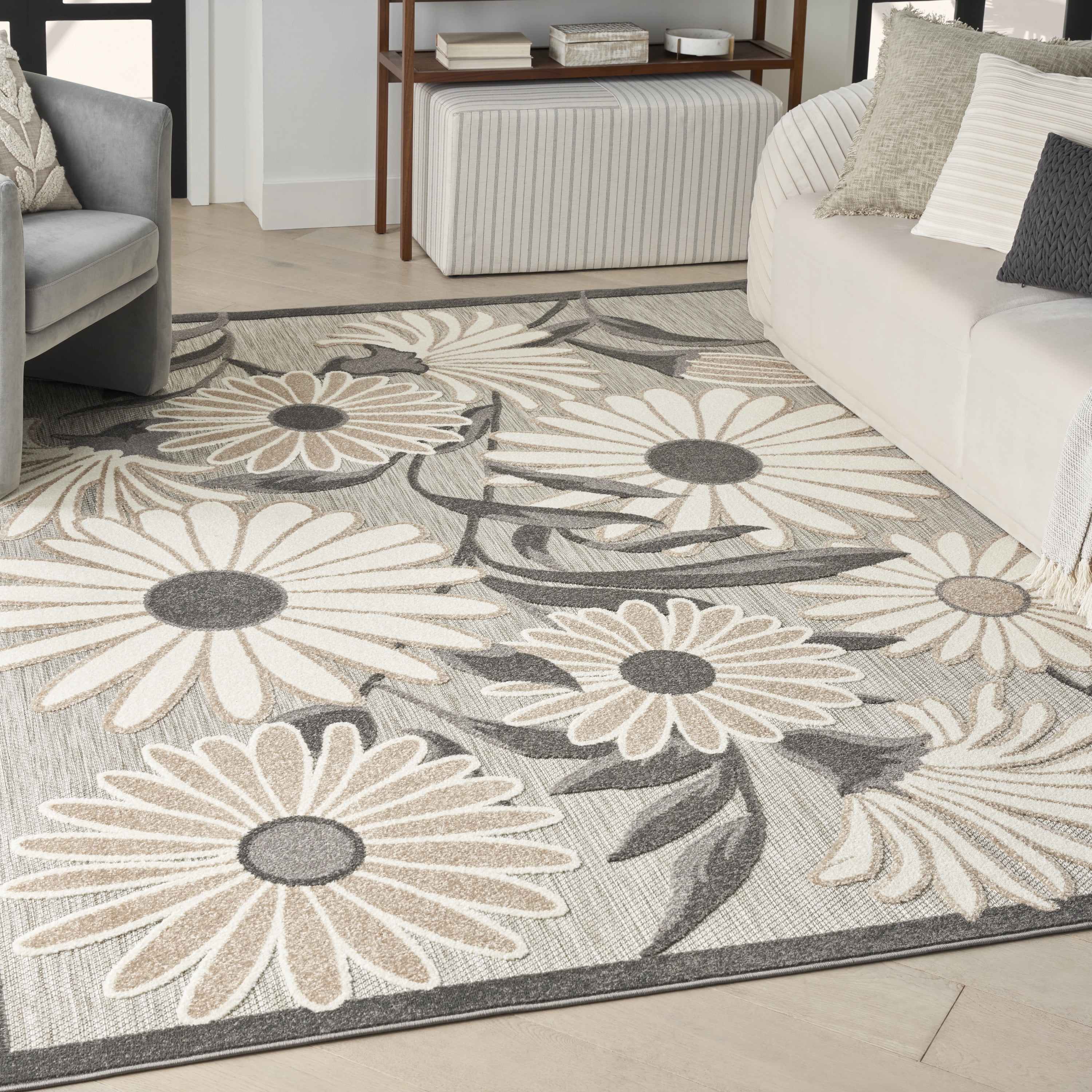 Beige Floral Synthetic Flat Woven 9' x 12' Area Rug
