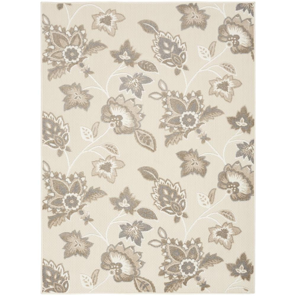 Beige Floral Rectangular Synthetic Easy Care Area Rug 5'3" x 7'5"