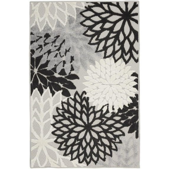 Nourison Aloha Indoor/Outdoor Black White 3' x 5' Area Rug, (3x5)
