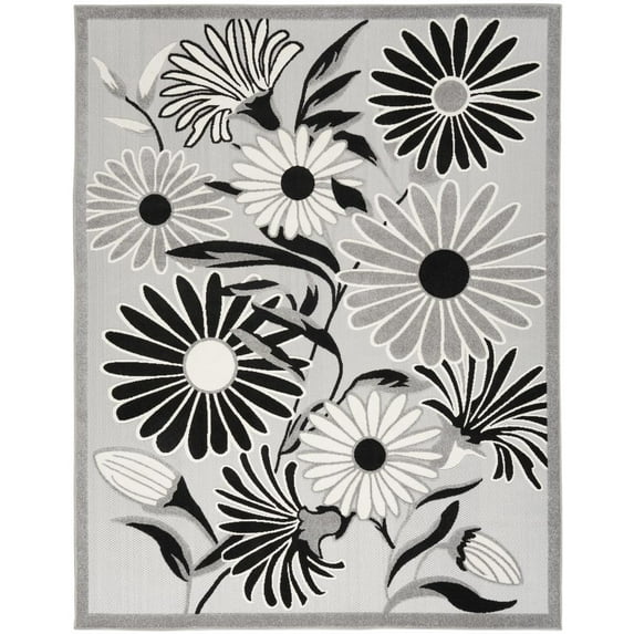 Nourison Aloha Indoor/Outdoor Black White 6' x 9' Area Rug, (6x9)