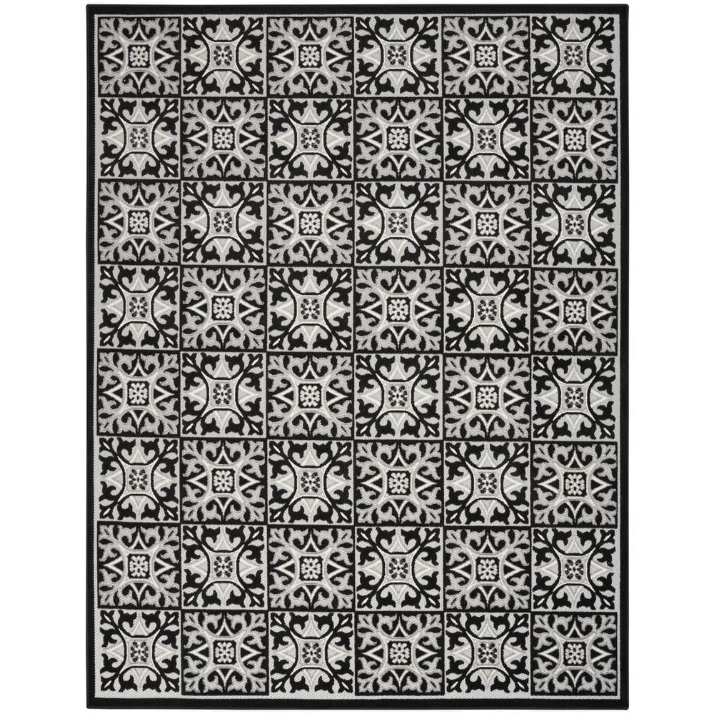Nourison Aloha Indoor/Outdoor Black White 6' x 9' Area Rug, (6x9)