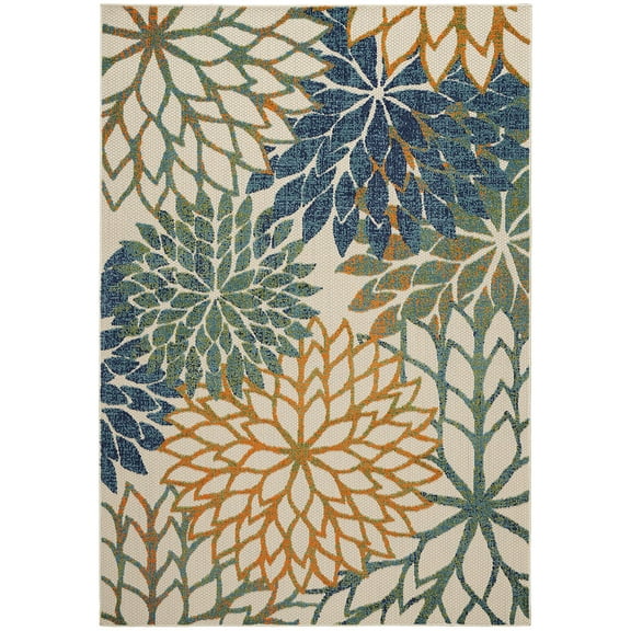 Nourison Aloha Indoor Outdoor Blue Green 6' x 9' Area Rug, Easy Cleaning, Non Shedding, Bed Room, Living Room, Dining Room, Kitchen (6x9)
