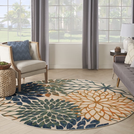 Nourison Aloha Indoor/Outdoor Blue Green 7'10" x Round Area Rug (8 Round)
