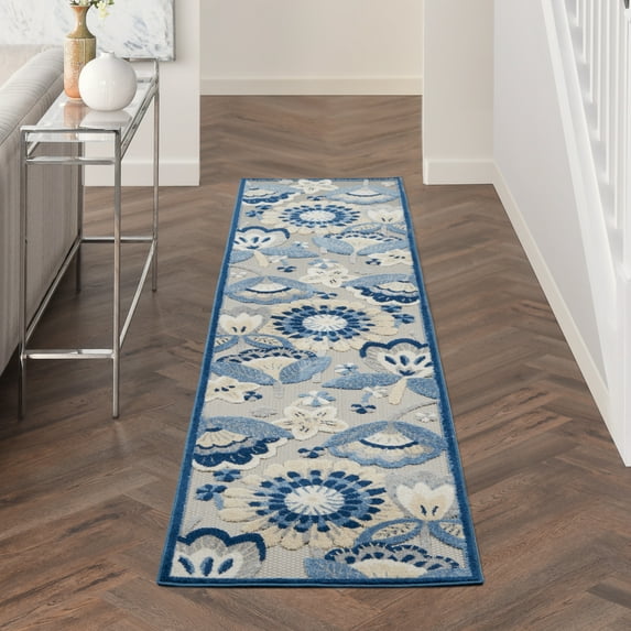 Nourison Aloha Indoor/Outdoor Blue/Grey 2'3" x 10' Area Rug, (2x10)
