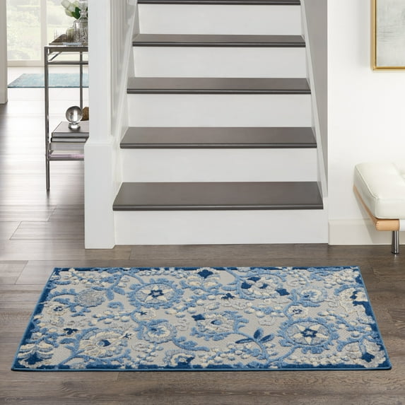 Nourison Aloha Indoor/Outdoor Blue/Grey 2'8" x 4' Area Rug, (3x4)