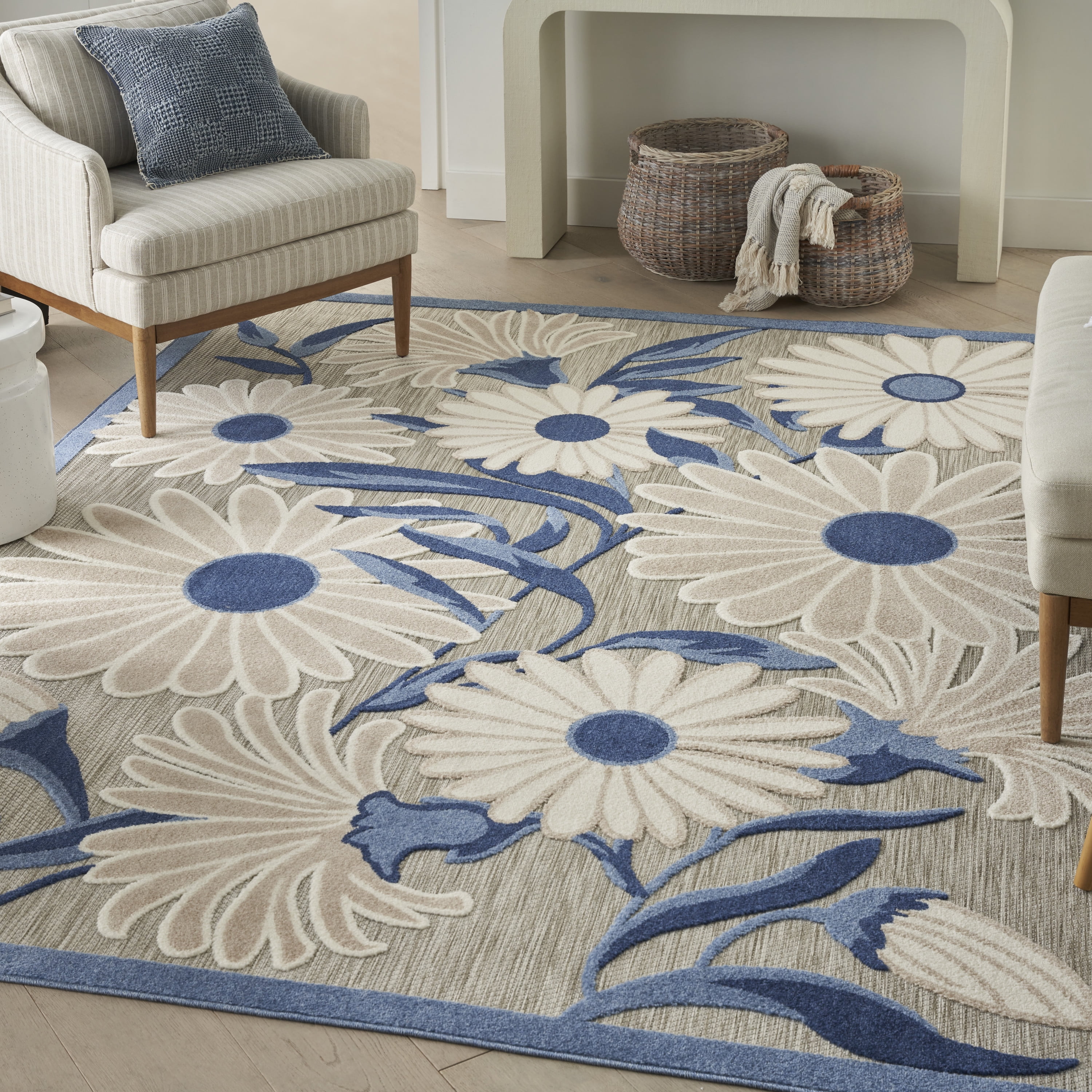 Sunny Aloha 43'' Multicolor Floral Synthetic Round Rug