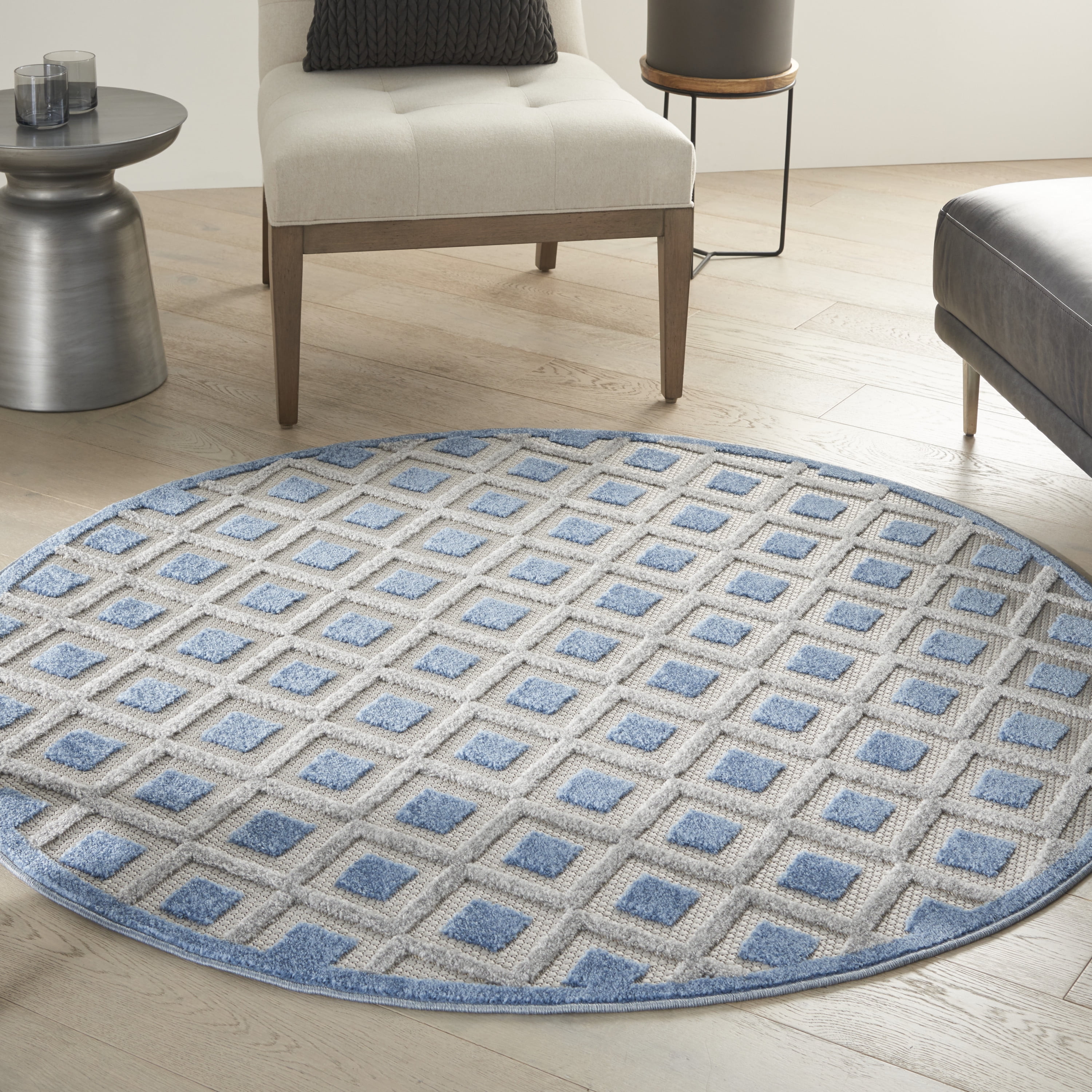 Nourison Aloha Indoor/Outdoor Blue/Grey 4' x ROUND Area Rug, (4x Round)