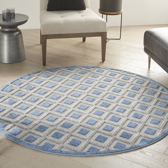 Nourison Aloha Indoor/Outdoor Blue/Grey 4' x ROUND Area Rug, (4x Round)