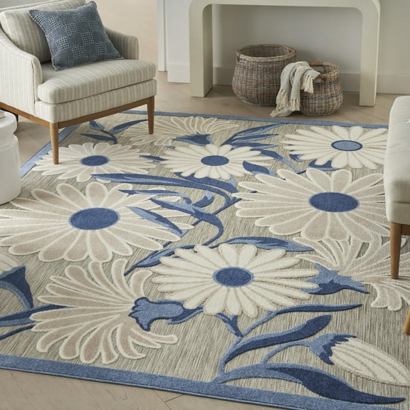 Nourison Aloha Indoor/Outdoor Blue/Grey 5'3" x 7'5" Area Rug, (5x7)