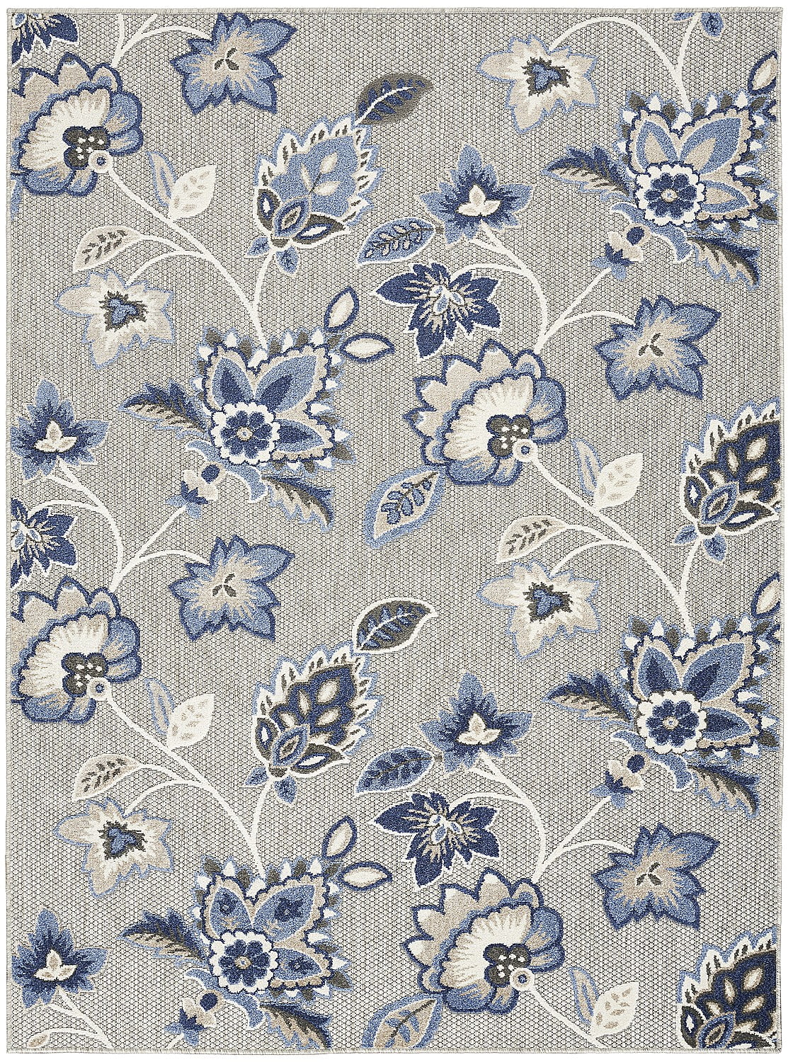 Aloha Floral Essence Blue/Grey Synthetic 5'3" x 7'5" Outdoor Rug