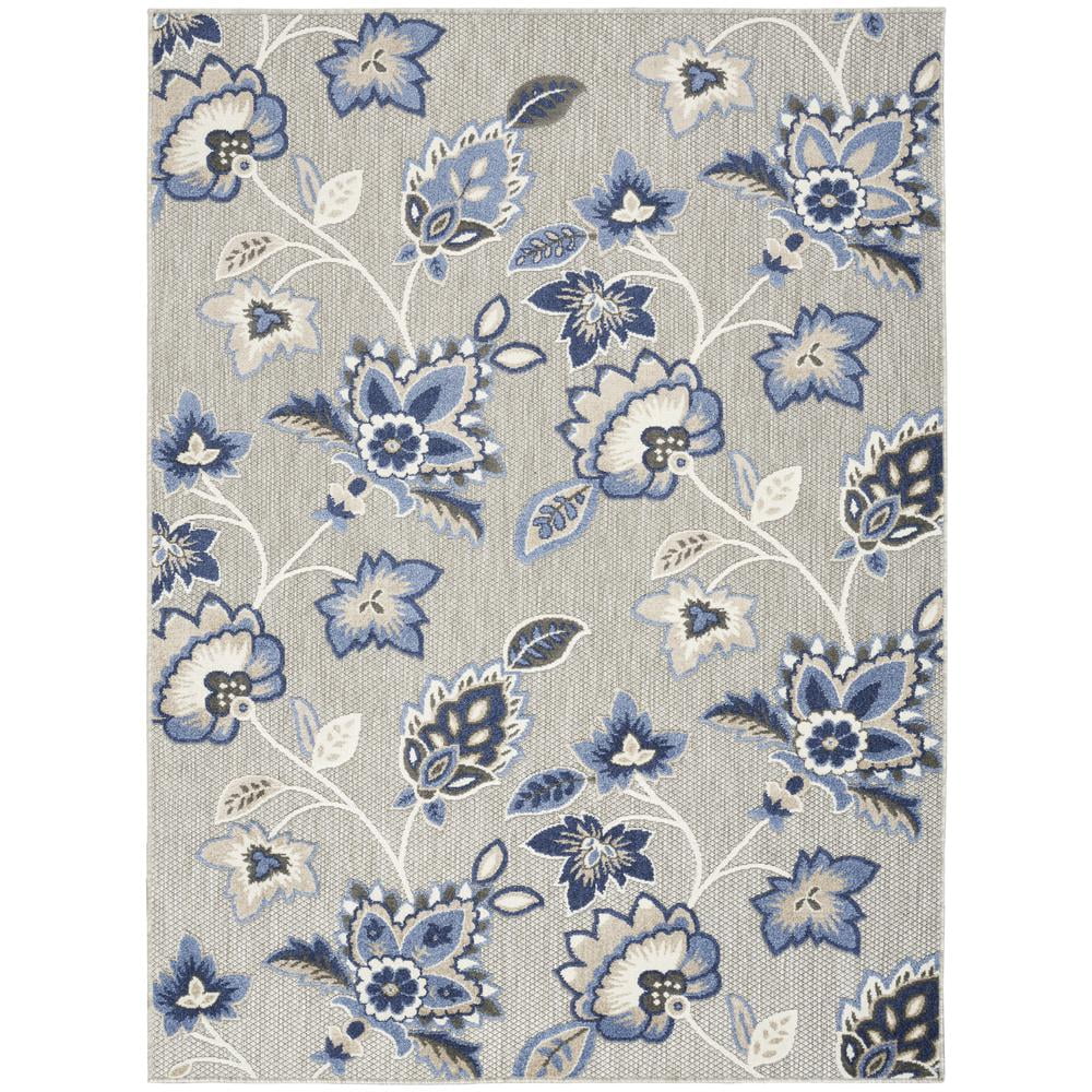 Aloha Floral Essence Blue/Grey Synthetic 5'3" x 7'5" Outdoor Rug