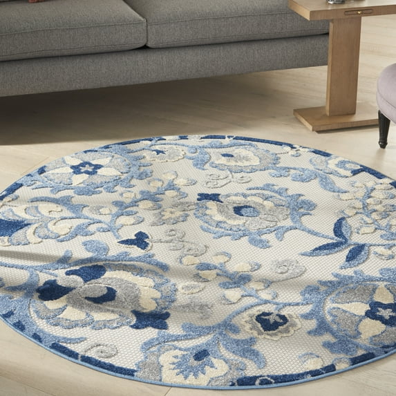 Nourison Aloha Indoor/Outdoor Blue/Grey 5'3" x ROUND Area Rug, (5 Round)