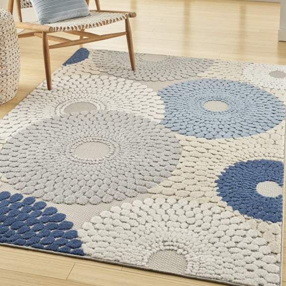 Nourison Aloha Indoor/Outdoor Blue/Grey 6' x 9' Area Rug, (6x9)