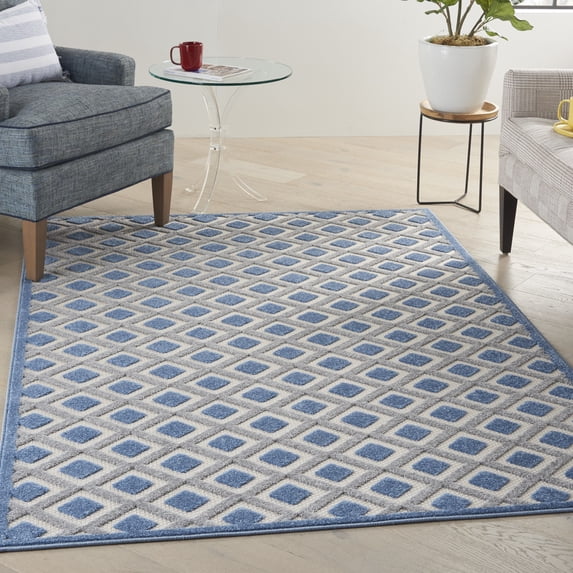 Nourison Aloha Indoor/Outdoor Blue/Grey 6' x 9' Area Rug, (6x9)