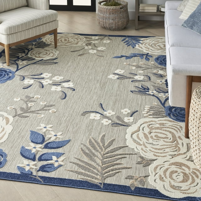Nourison Aloha Indoor/Outdoor Blue/Grey 6' x 9' Area Rug, (6x9 ...