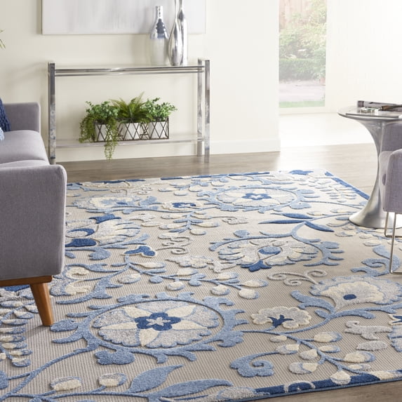 Nourison Aloha Indoor/Outdoor Blue/Grey 7'10" x 10'6" Area Rug, (8x11)