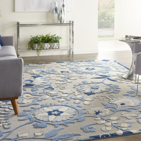 Nourison Aloha Indoor/Outdoor Blue/Grey 9'6" x 13' Area Rug, (10x13)