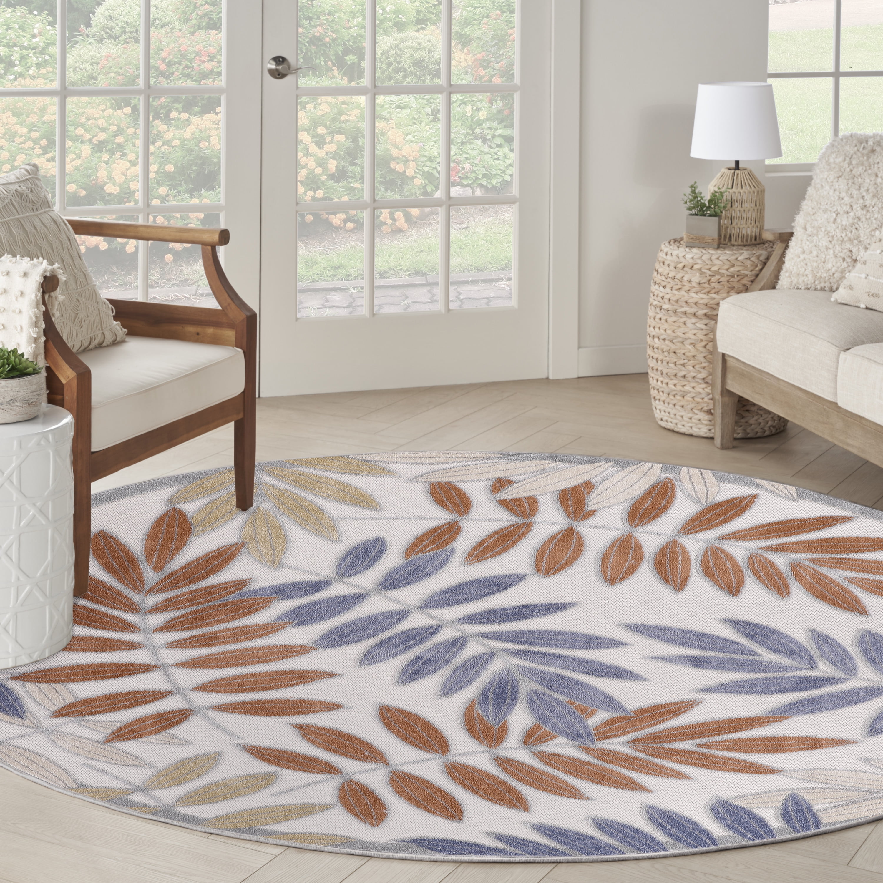 Nourison Aloha Indoor/Outdoor Blue Mocha 5'3" x Round Area Rug (5 Round)