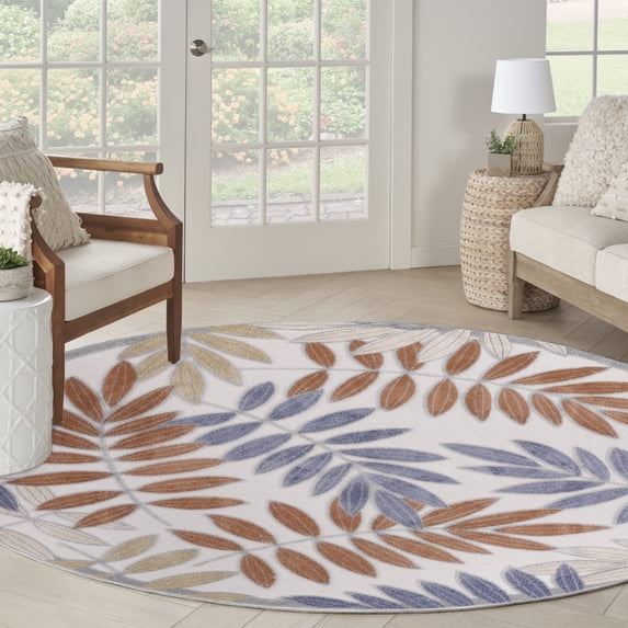 Nourison Aloha Indoor/Outdoor Blue Mocha 5'3" x Round Area Rug (5 Round)