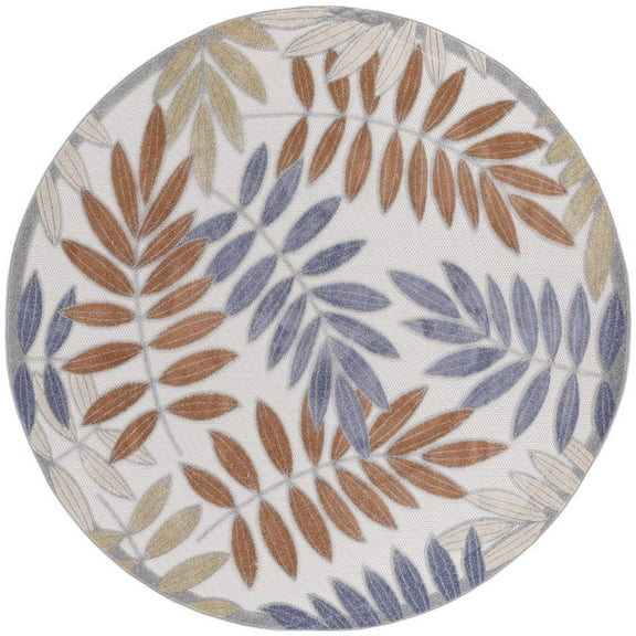 Nourison Aloha Indoor/Outdoor Blue Mocha 7’10” x Round Area Rug (8 Round)