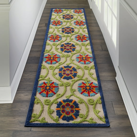 Nourison Aloha Indoor/Outdoor Blue/Multicolor 2'3" x  8' Area Rug, (2x8)