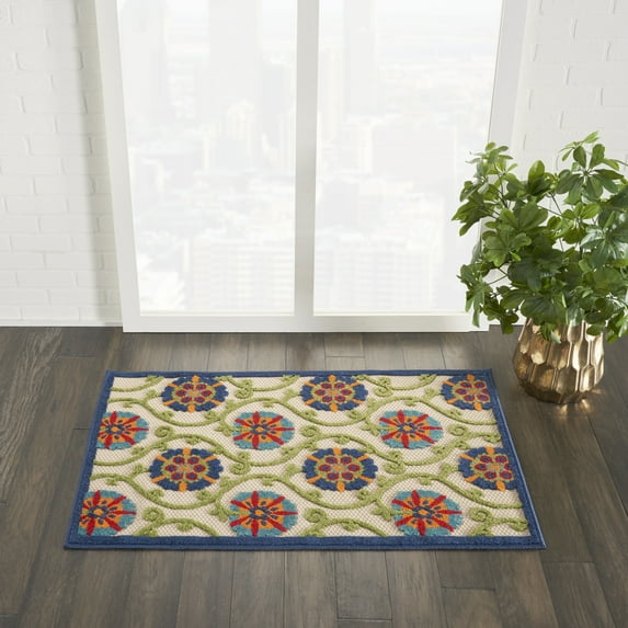 Nourison Aloha Indoor/Outdoor Blue/Multicolor 2'8" x 4' Area Rug, (3x4)