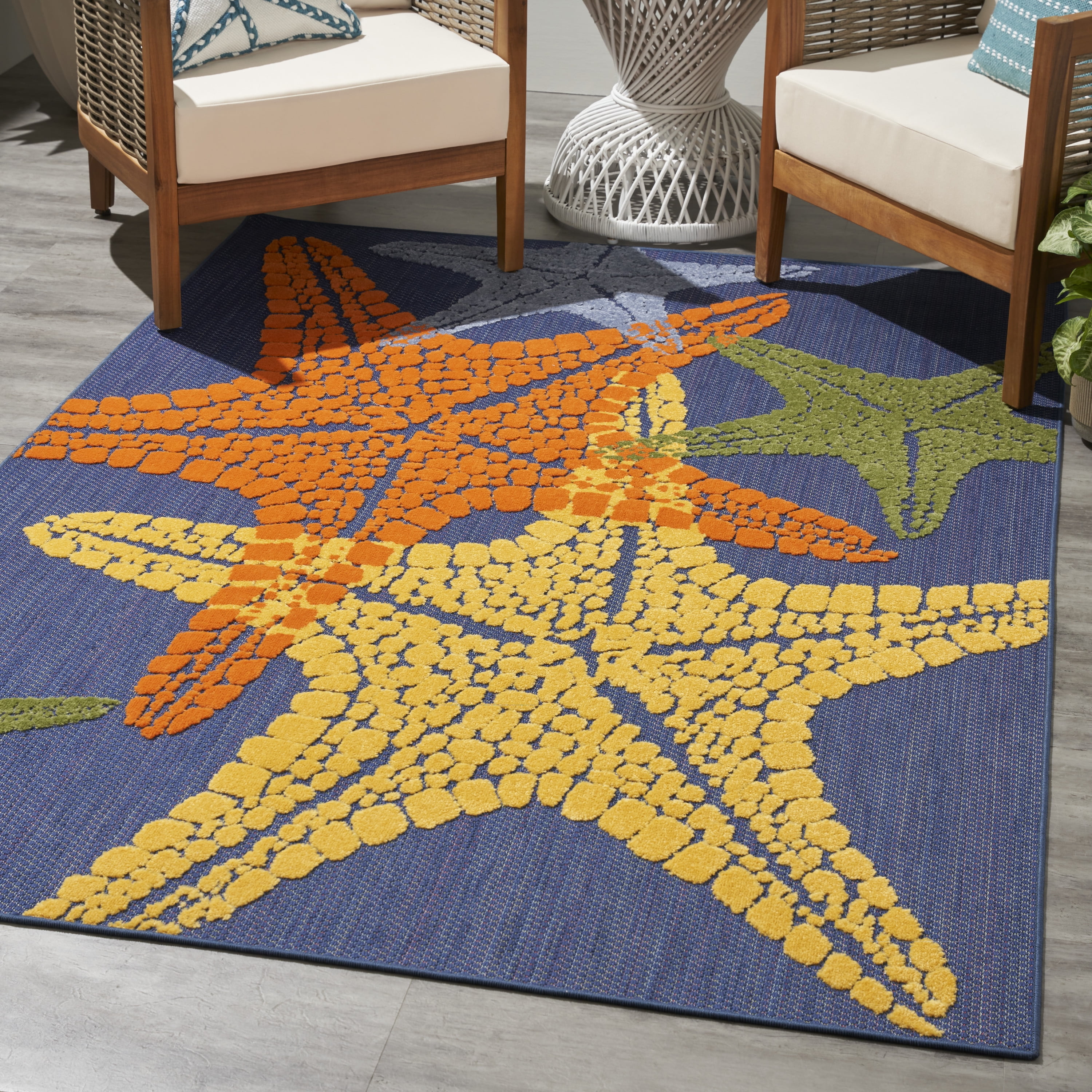 Nourison Aloha Indoor/Outdoor Blue Multicolor 5'3" x 7'5" Area Rug (5x7)