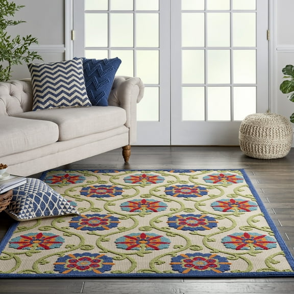 Nourison Aloha Indoor/Outdoor Blue/Multicolor 6' x 9' Area Rug, (6x9)