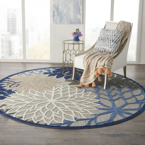 Nourison Aloha Indoor/Outdoor Blue/Multicolor 7'10" x ROUND Area Rug, (8 Round)