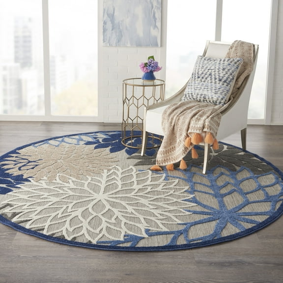 Nourison Aloha Indoor/Outdoor Blue/Multicolor 7'10" x ROUND Area Rug, (8 Round)