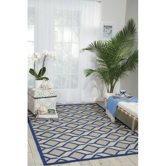 Nourison Aloha Indoor/Outdoor Casual Geometric Navy 5'3" x 7'5" Area Rug, (5' x 8')