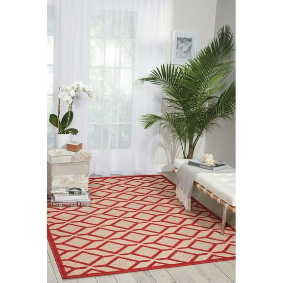 Nourison Aloha Indoor/Outdoor Casual Geometric Red 3'6" x 5'6" Area Rug, (4' x 6')