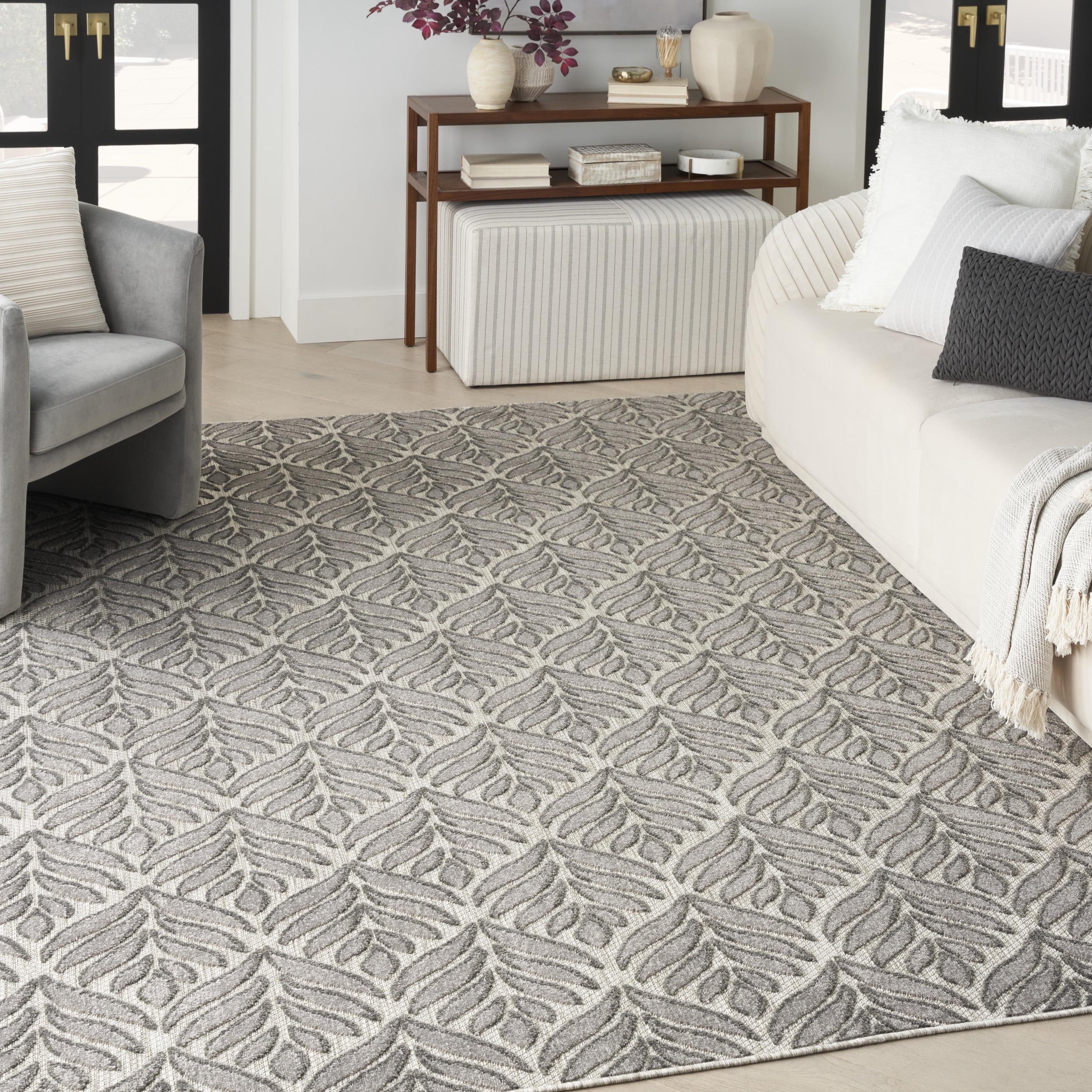 Nourison Aloha Indoor/Outdoor Charcoal Tropical Flat Woven Area Rug ...