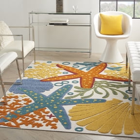 Nourison Aloha Indoor/Outdoor Coastal Tropical Multicolor 3'6" x 5'6" Area Rug, (4' x 6')