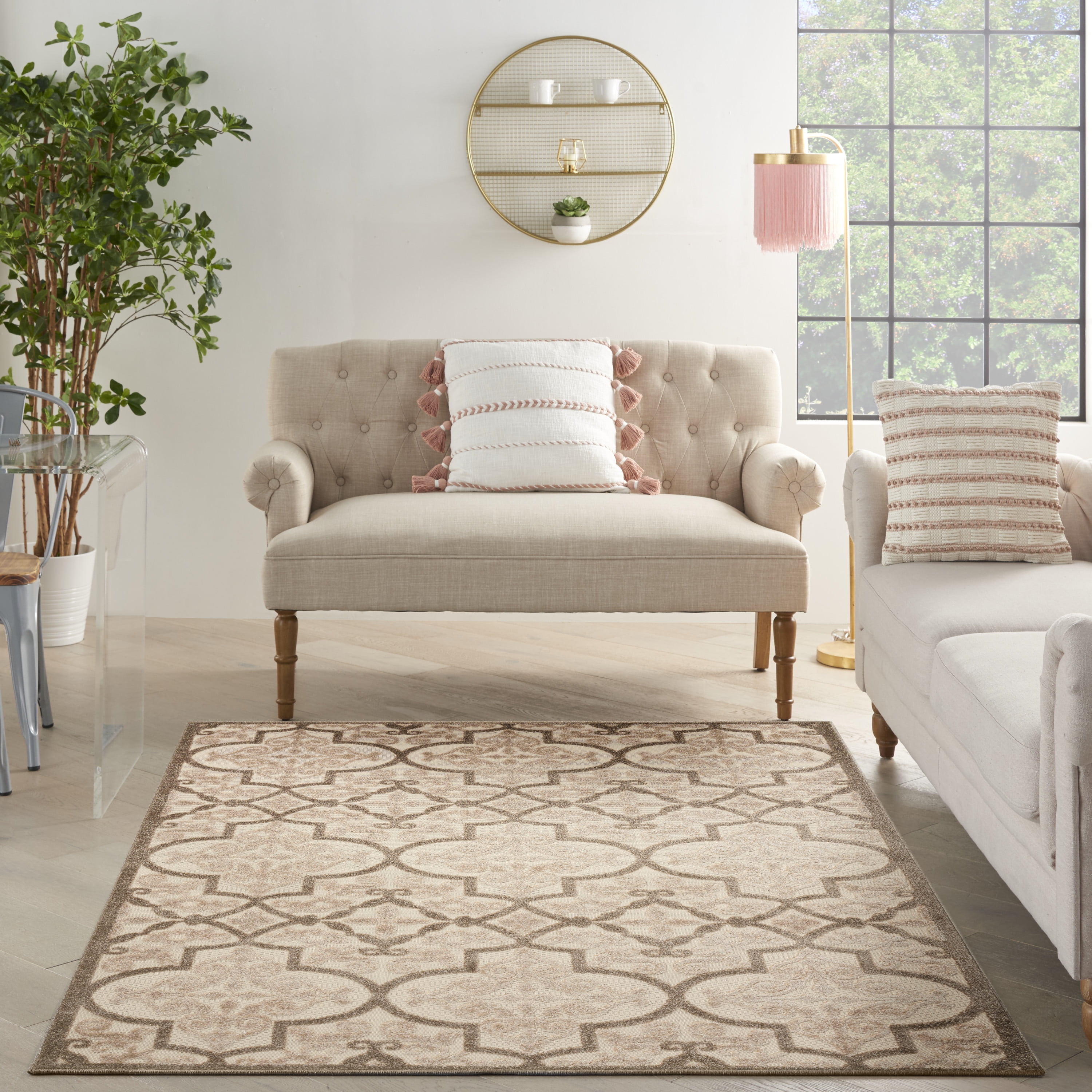 Cream Flat Woven Synthetic Rectangular 5' x 7' Area Rug
