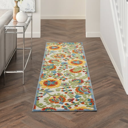 Nourison Aloha Indoor/Outdoor Farmhouse Transitional Ivory/Multi 2' x 6' Area Rug, (2' x 6') price history on PriceWatchPro