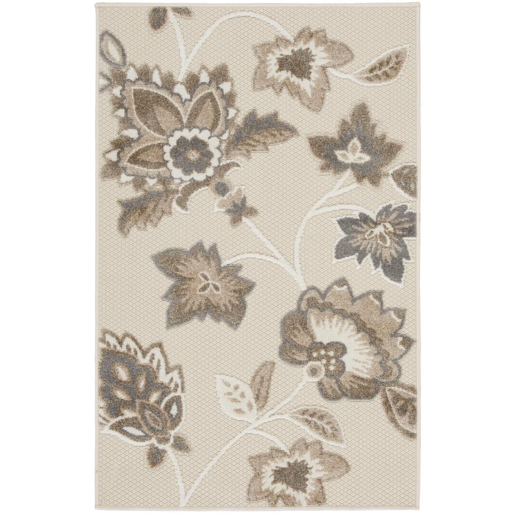 Beige Floral Synthetic Rectangular Rug 2'8" x 4'
