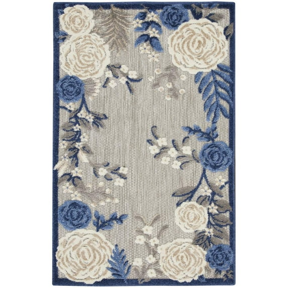 Nourison Aloha 2'8" x 4' Blue Grey Contemporary Indoor/Outdoor Rug