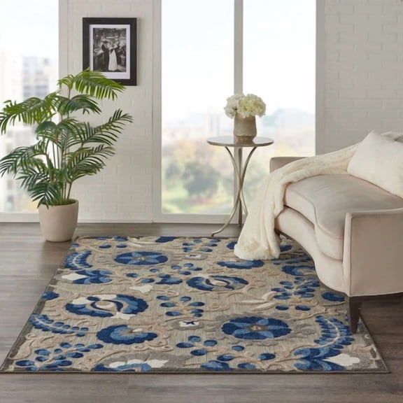 Nourison Aloha Indoor/Outdoor Floral Area Rug Blue/Natural 3'6" x 5'6"