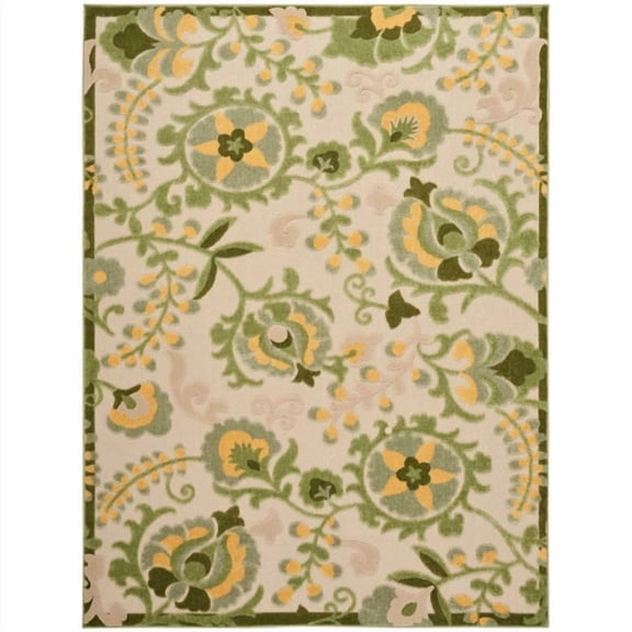 Nourison Aloha Indoor/Outdoor Floral Area Rug Ivory/Green 3'6" x 5'6"