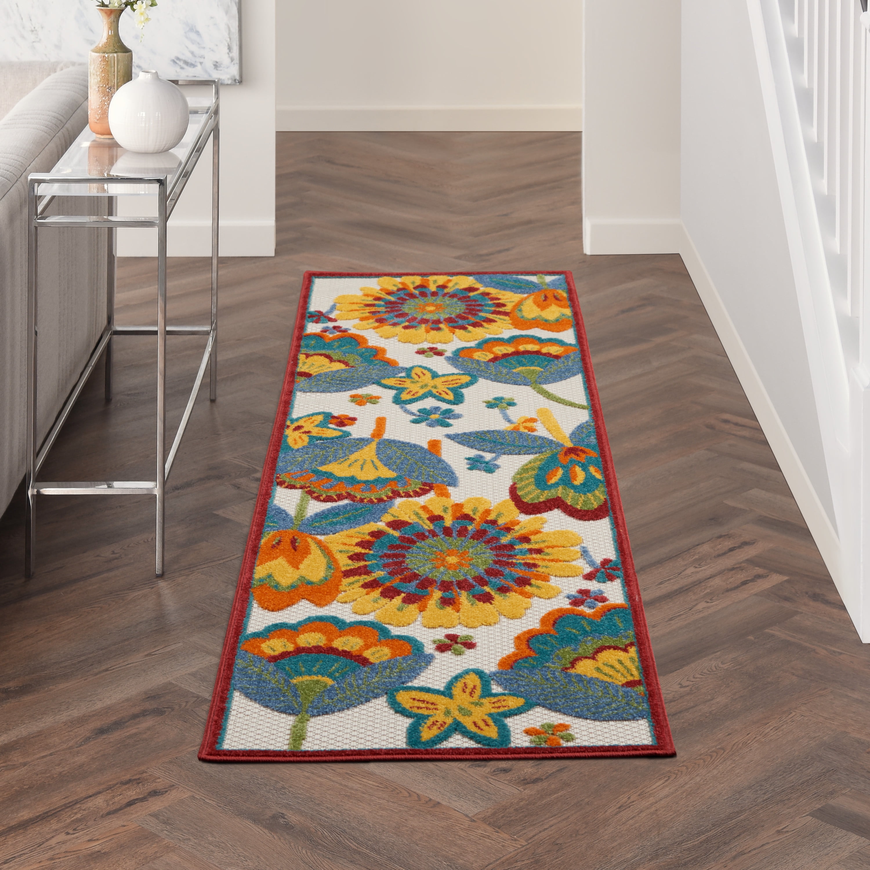 Aloha Multicolor Floral 2' x 6' Runner Outdoor Rug