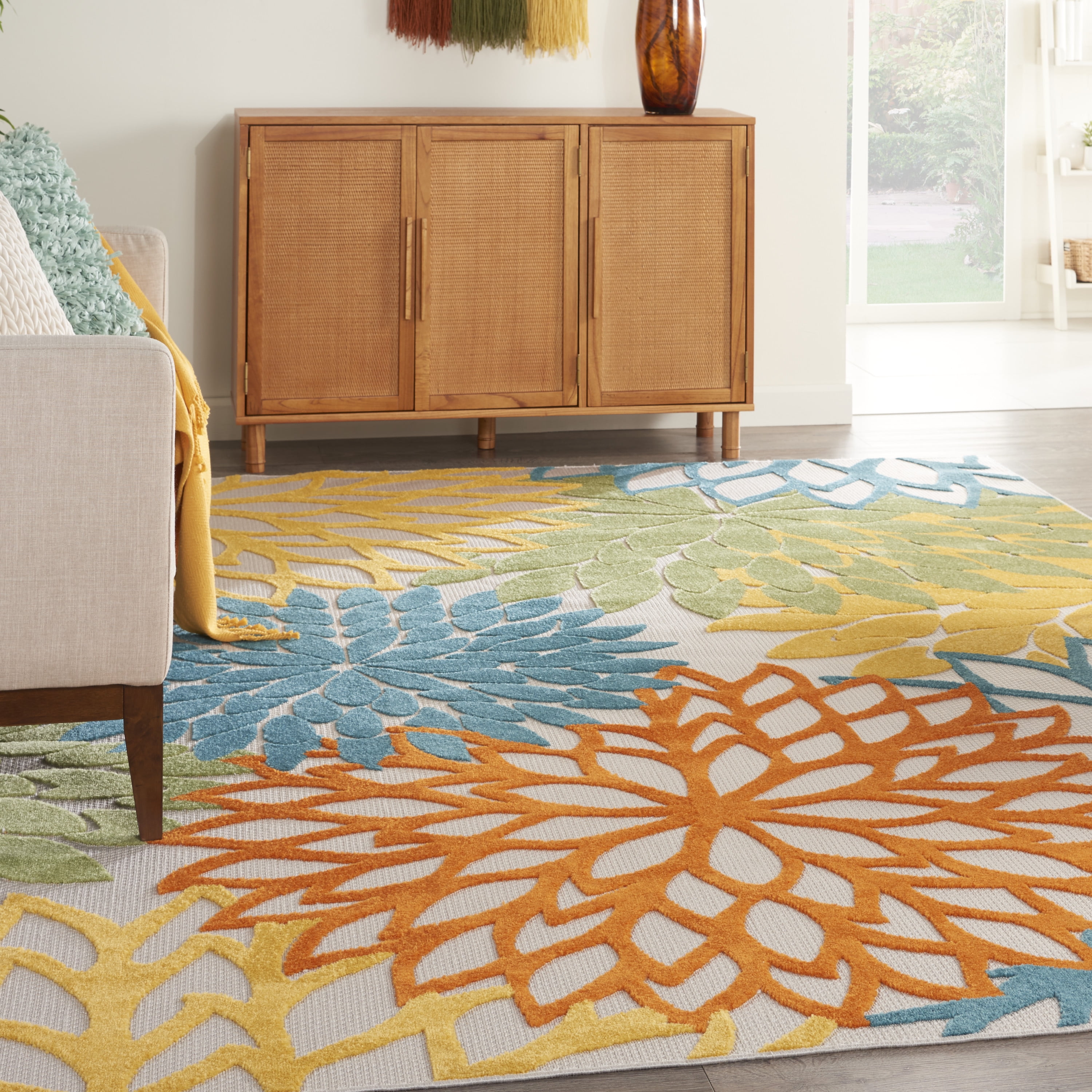 Nourison Aloha Indoor Outdoor Floral Area Rug, Turquoise Multicolor ...