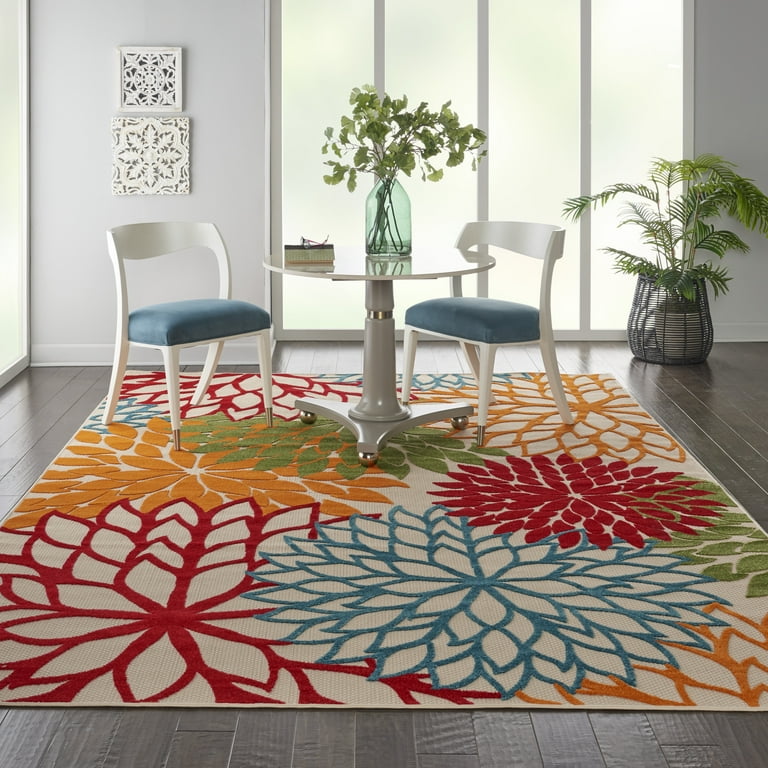 6' X 9' Green And Ivory Floral Indoor Outdoor Area Rug 6' X 9' Green And Ivory Floral Indoor Outdoor Area Rug