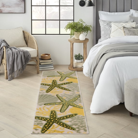 Nourison Aloha Indoor/Outdoor Green Yellow 2'3" x 8' Area Rug (2x8)