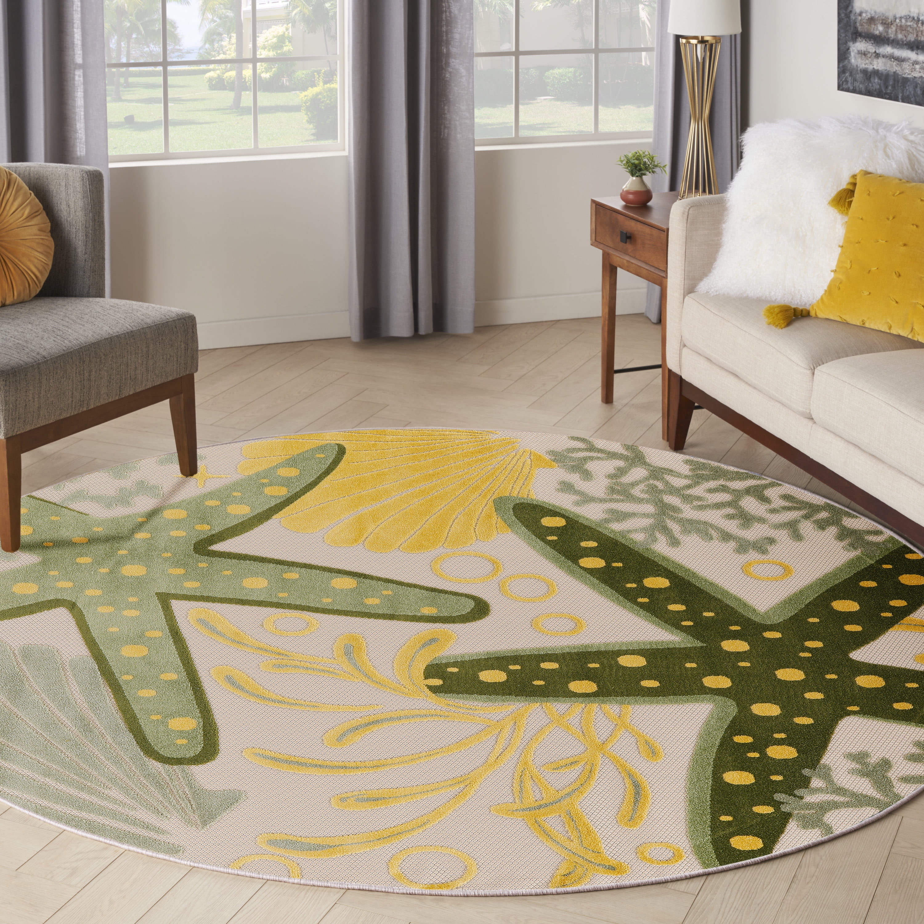 Nourison Aloha Indoor/Outdoor Green Yellow 7'10" x Round Area Rug (8 Round)