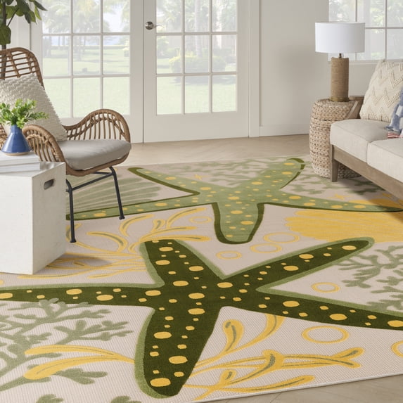 Nourison Aloha Indoor/Outdoor Green Yellow 9' x 12' Area Rug (9x12)