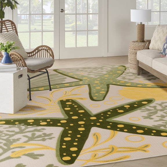Nourison Aloha Indoor/Outdoor Green Yellow 9' x 12' Area Rug (9x12)