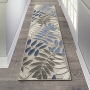 Nourison Aloha Indoor/Outdoor Grey/Blue 2'3" x 10' Area Rug, (2x10)